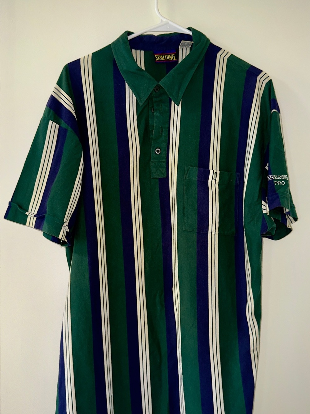 Spalding Green, Navy & White Vertical Stripe Polo